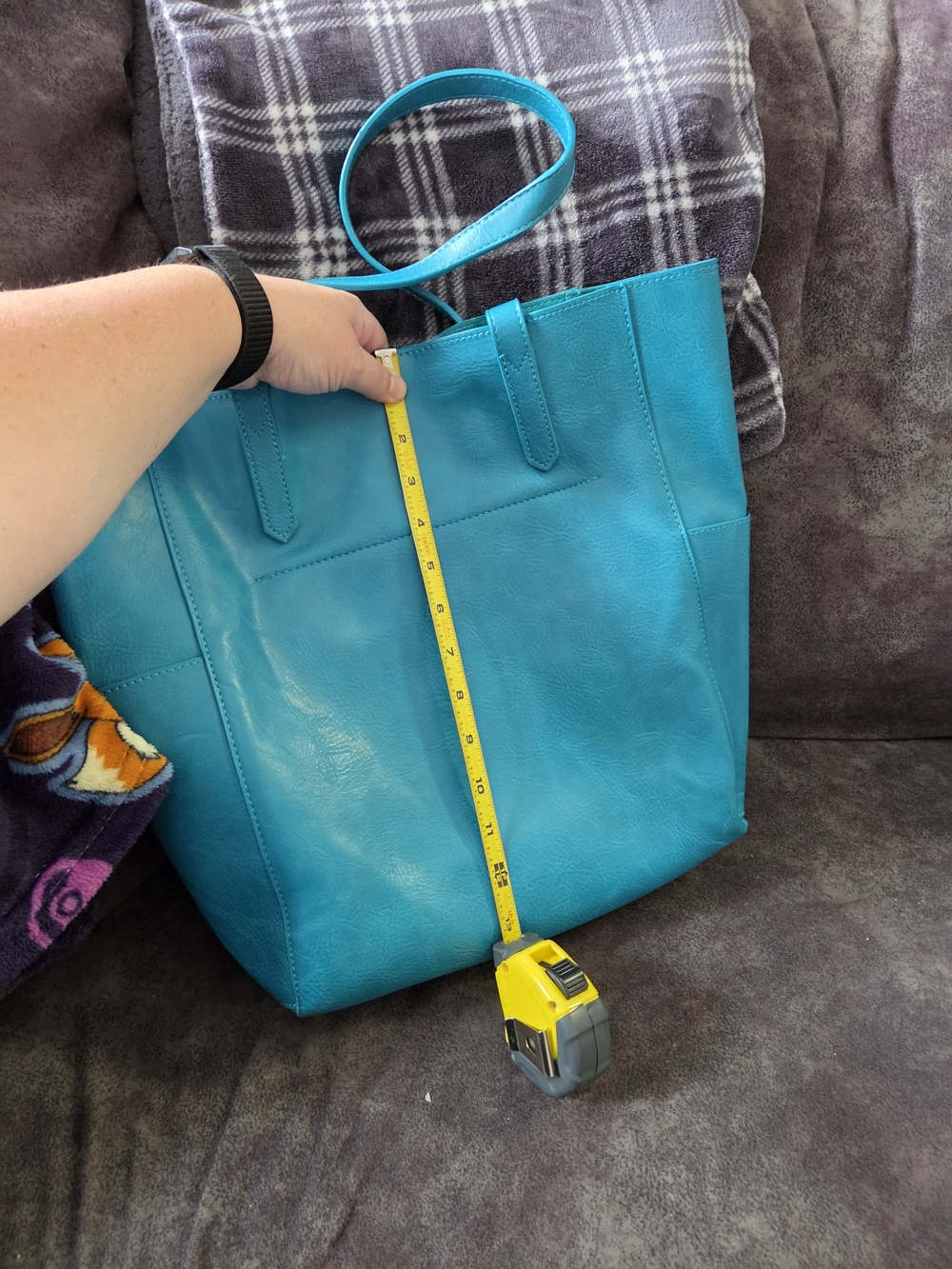 Teal Faux Leather Tote Bag - Women's Everyday Shoulder Bag - Picture 6 of 8